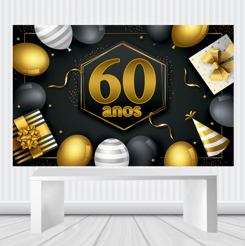 Decoração De Festa Painel Temático 1.00 M X 0.65 M Mod.20a Cor 60 Anos
