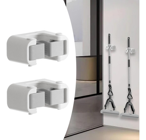 Wall Mounted Broom And Mop Organizer For Home 2 Single Clips
