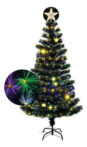 Árvore De Natal De Led Amarelo E Fibra Ótica Colorida 90cm