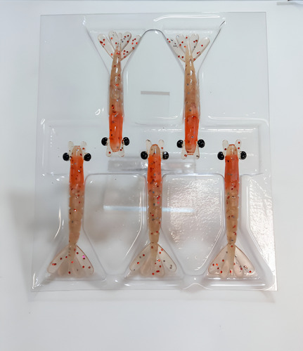 5 Iscas 7cm Camarão Snook Robalo Chá Red Ovado Plastisol Cor Chá Red Ovado Laranja