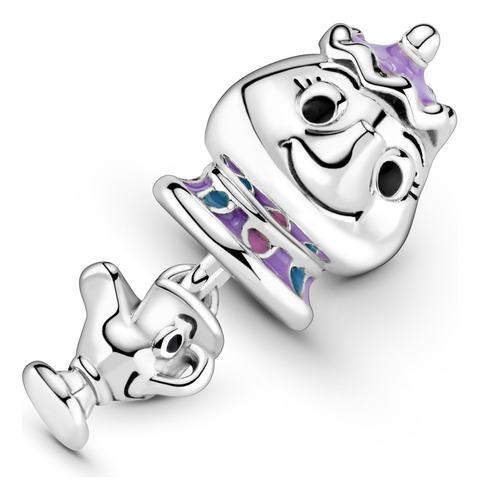 Charm Colgante Sra. Potts Y Chip La Bella Y La Bestia Color Plata