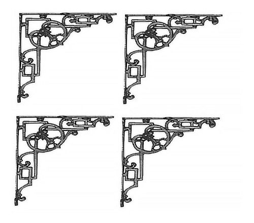 Kit 04 Cantoneiras N08 Em Ferro Fundido Cor Preto Em Hera