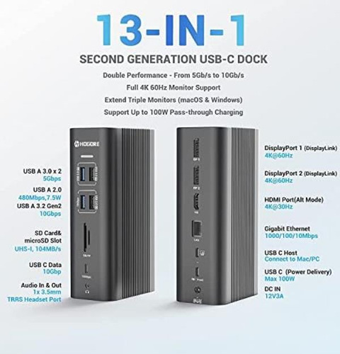 Hogore Triple 4k Display Usb C Docking Station Para Mac (4k