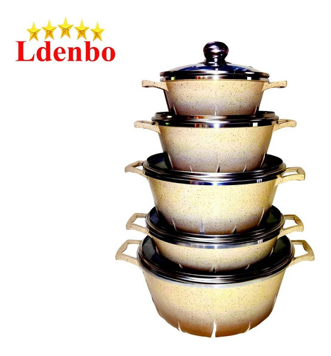 Imagen 5 de 6 de Ollas Roca Volcánica Ldenbo Antiadherente 10 Piezas + Oferta