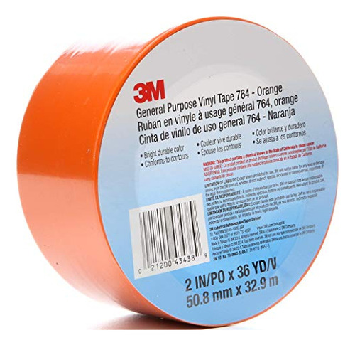 Vinlica Tape 3m 764, 2 Pulgx36 Yd, Orange, 1 Rollo, Marcaje