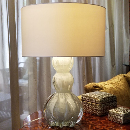 Abajur De Sala De Murano - Cristais Labone - Cor Branca 40cm Cúpula Branco Estrutura Branco