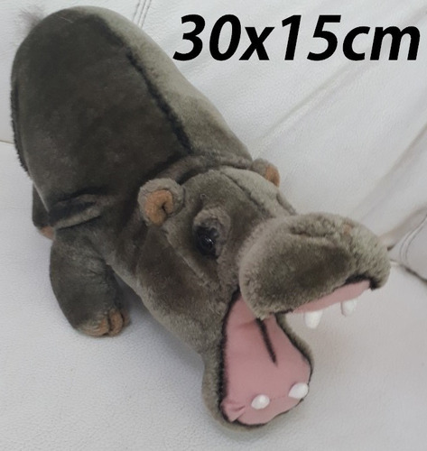 Hipopotamo Cinza Real Safari Pelúcia 30x15cm Pronta Entrega