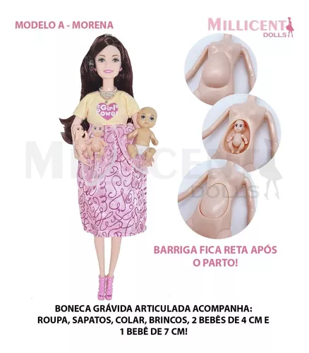 Boneca Gravida Real Amiga Da Barbie Com Bebe Na Barriga 28cm em