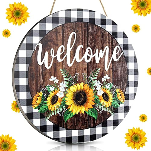 Jetec Sunflower Buffalo Plaid Cartel De Bienvenida 12 X 12 P