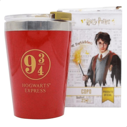 Copo Snap Inox Com Tampa Harry Potter 300ml Parede Dupla