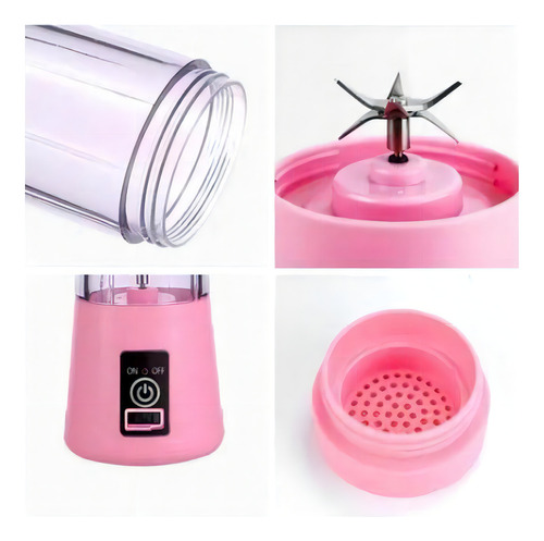 Liquidificador Portátil Usb 380ml Mixer Shaker Rosa