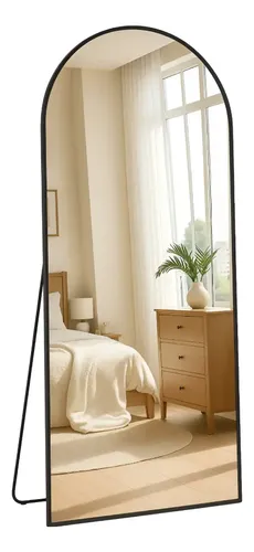 Espelho Oval Base Reta Arco Chão Parede Moldura Preto 170x70 The