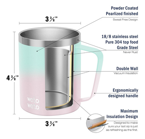Juego De Tazas De Cafe Wetoweto De 14 Oz, Con Aislamiento...
