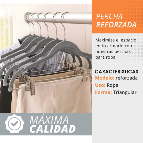 Imagen 5 de 9 de Percha Terciopelo Gris Con Broches Antideslizante M-12 X 10