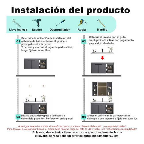 Lavabo Cerámica Marmol Rectangular Moderno Con Espejo Y Luz
