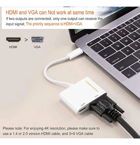 Cablecreation - Adaptador Usb C A Hdmi + Vga;