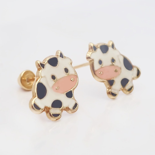 Amor Eterno - Broqueles Vaca Vaquita / Aretes Oro 10k