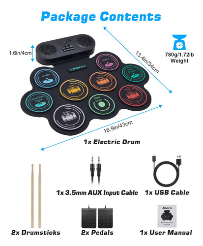 Juego De Batería Eléctrica Anpro Modelo 9 Almohadillas Con A 9 Drum Pad Con Altavoces Estéreo Duales