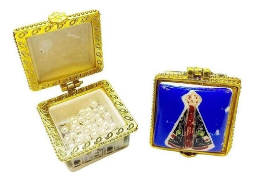 Porta Joia Miniatura 4 Peças Guardar Terço Nossa Senhora Cor Azul