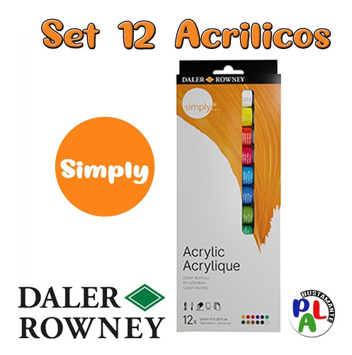 Set Acrílicos Daler Rowney Simply Caja X 12 Tubos 12 Ml