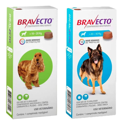 Kit Bravecto Antipulgas Carrapatos Cão 10 A 20kg + 20 A 40kg