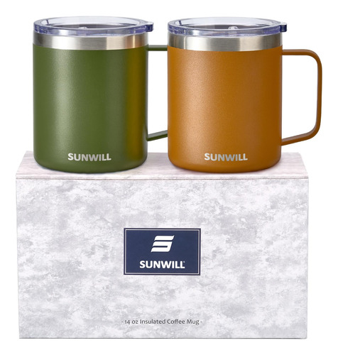 Sunwill Taza De Cafe De 14oz 2pk Oliva Y Caramelo