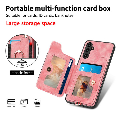 Capa De Cartão De Couro Com Suporte De Anel Para iPhone