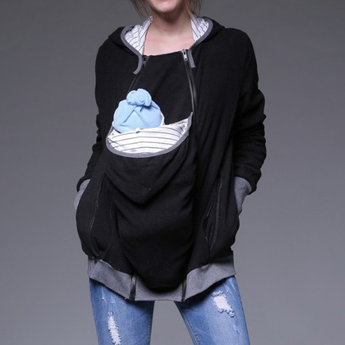 Bolsa Portabebés A Rayas Para Mujer, Sudadera Con Capucha Y