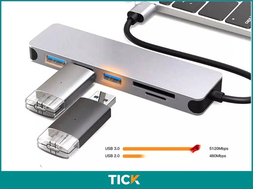 Adaptador Aluminio Hub 6 En 1 Usb Tipo C Hdmi Usb Power 65w Aluminio