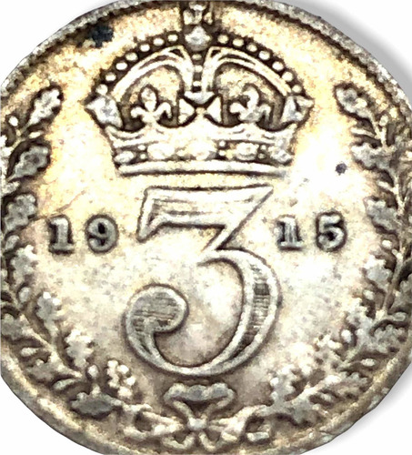 Moneda Plata Gran Bretaña 3 Pences L 0.500 Año 1915 George V (Usado)