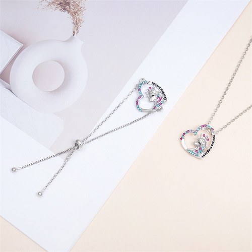 Sjx Set Unicornio Collar Dije Pulsera Aretes Y Anillo