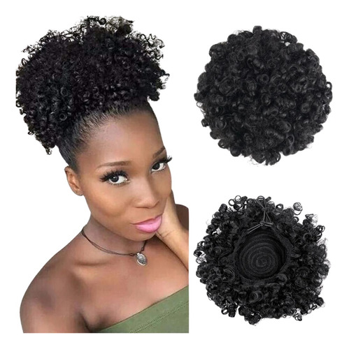 Aplique Coque Afro Puff Cacheado Orgânico Idêntico Ao Humano