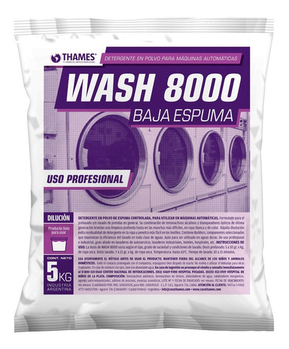Jabón En Polvo Baja Espuma Wash 8000 X 5 Kg
