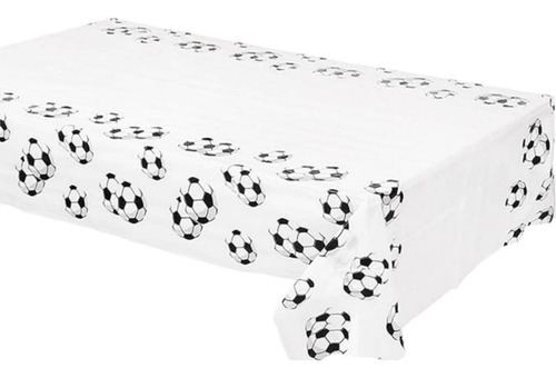 Mantel De Cumpleaños Fútbol Campeonato Pelota Blanco Y Negro