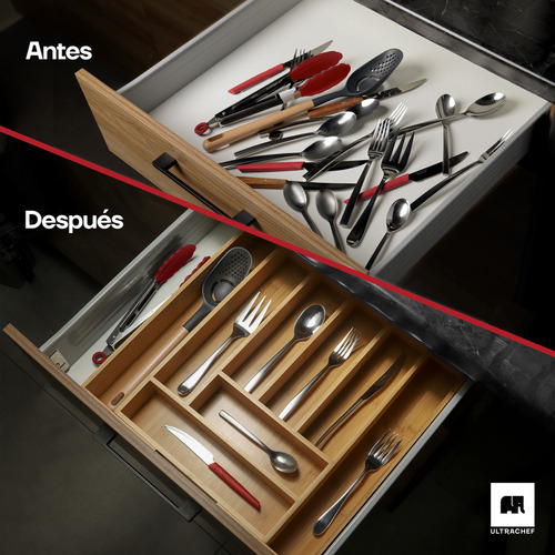 Organizador de Cubiertos Expandible con 8 Compartimentos Ultrachef Bambú