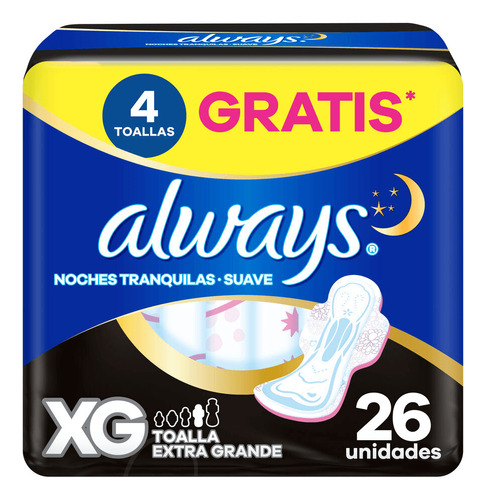 Toallas Higiénicas Always Noches Tranquilas Suave Xg, 26 Un