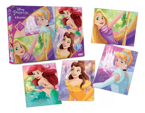 Puzzle X4 Princesas Disney 56 Piezas Cada Uno Tapimovil
