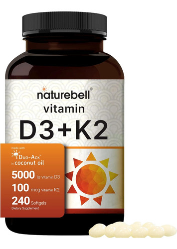 Vitamina D3 5.000iu +vitamina K2 Mk-7 100mg +coco X240caps