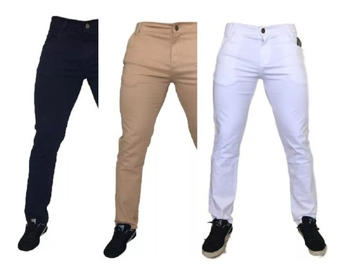 Imagem 7 de 10 de Kit 3 Calça Sarja Colorida Masculina Skinny Atacado Revenda