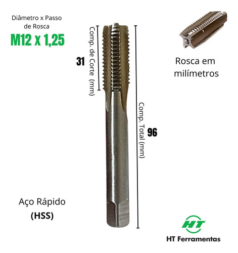 Kit Macho M12 X 1,25mm Com 10 Roscas Postiças Helicoil Aço