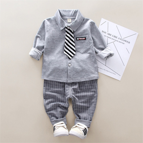 Conjunto Primavera De 2 Pcs Con Camisa Y Pantalón Para Bebé Gris 18-24 M