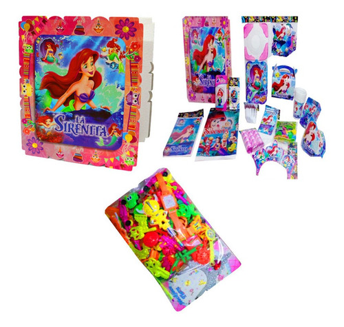 Kit Decoración Piñata Relleno Fiesta Ariel Sirena X36 Regalo