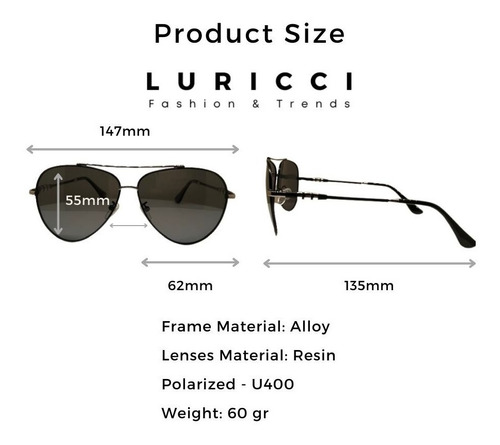 Imagen 2 de 5 de Lentes De Sol Luricci - Unisex Polarizados + Uv400+ Estuche