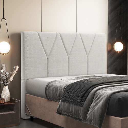 Cabeceira Cama Box Casal 140cm Aura Linho Champanhe Cor Creme