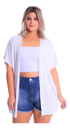 Kimono Plus Size Colete Alongado Feminino Malha Saida Praia