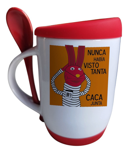 Taza Con Cuchara Y Tapa De Silicón Juan Carlos Bodoque 31min Rojo Juan Carlos Bodoque 1