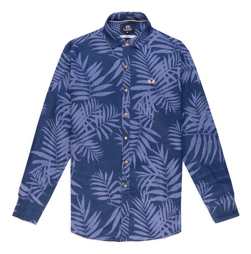 Camisa De Lino Tropical Azul Hombre La Martina