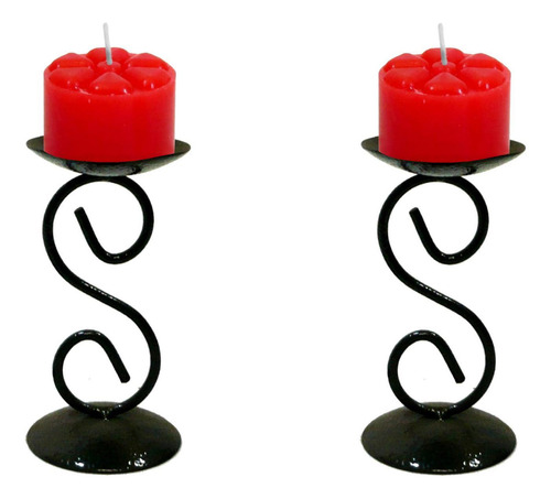 2 Castiçal 1 S Com Vela Vermelha Mesa Decoração Candelabro