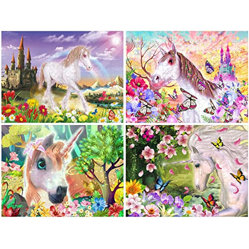 4 Sets De Rompecabezas De Unicornios De Madera Niños D...