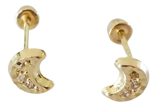 Amor Eterno - Broqueles Luna Mini Diamantes / Aretes Oro 10k